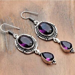 Sterling Silver Purple Dangle Amethyst Earrings vintage Style